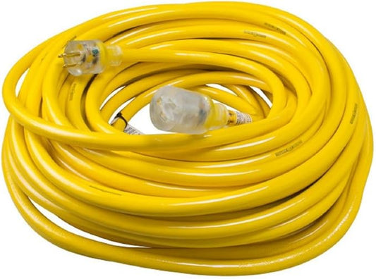 Yellow Jacket Extra Heavy Duty Extension Cord, 100Ft, 10 Gauge, 3 Conductor, Lighted End, Weather Resistant, SJTW, Yellow, 2806