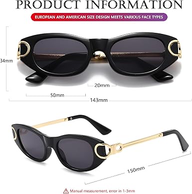 AIEYEZO Retro Oval Sunglasses for Women 90s-Style Classic Oval Frame Sun Glasses Fashion Vintage Cat Eye Shades