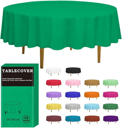D&Z Plastic Table Cloth Disposable, 1 Green Round Tablecloth Individually Wrapped for Indoor&Outdoor, 84 Inch Table Cover for Party, Picnic, Birthday, Wedding & Dinner (1 Pack)
