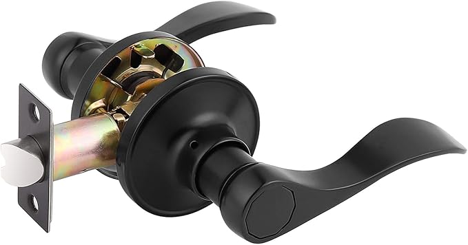 Gobrico 1 Pack Matte Black Passage Interior Door Lever Handles, WaveDrop Style No Locking Reversible Door Knobs for Hallway Closet