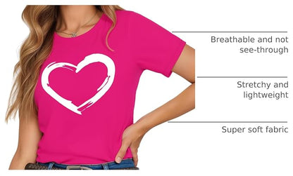 HERLOLLYCHIPS Women Cute Heart Graphic Crewneck Short Sleeve Regular Fit Casual Tee T-Shirts Tshirt Tops