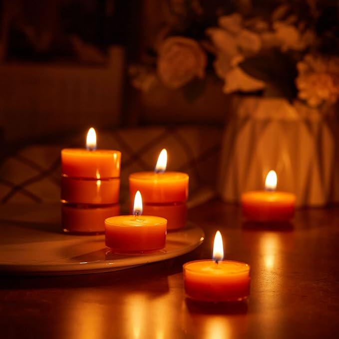 Beeswax Tealight Candles, Handmade Tea Light Candle 24 Pack Natural Unscented Beeswax Tealights - 4 Hours Burn Time - for Home Decor, Party Ambiance