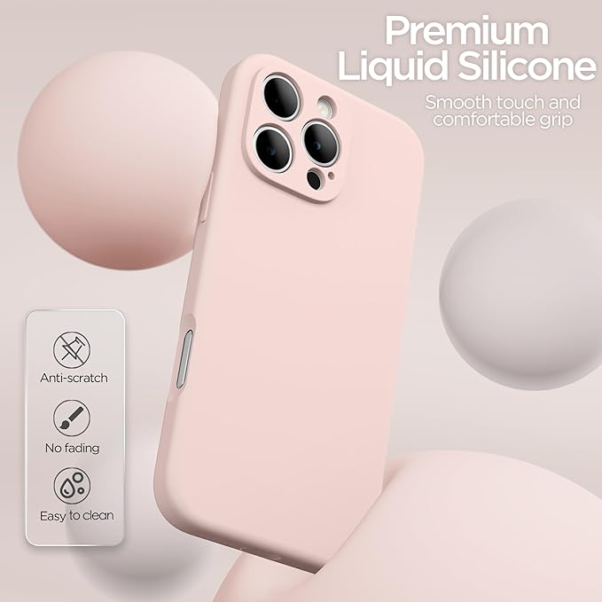 for iPhone 16 Pro Case, Liquid Silicone Case with Camera Protection Soft Gel Rubber Cover with Microfiber Lining Shockproof Protective Phone Case for iPhone 16 Pro 6.3", Chalk Pink