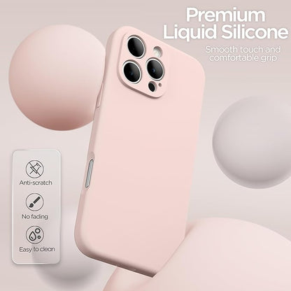 for iPhone 16 Pro Case, Liquid Silicone Case with Camera Protection Soft Gel Rubber Cover with Microfiber Lining Shockproof Protective Phone Case for iPhone 16 Pro 6.3", Chalk Pink