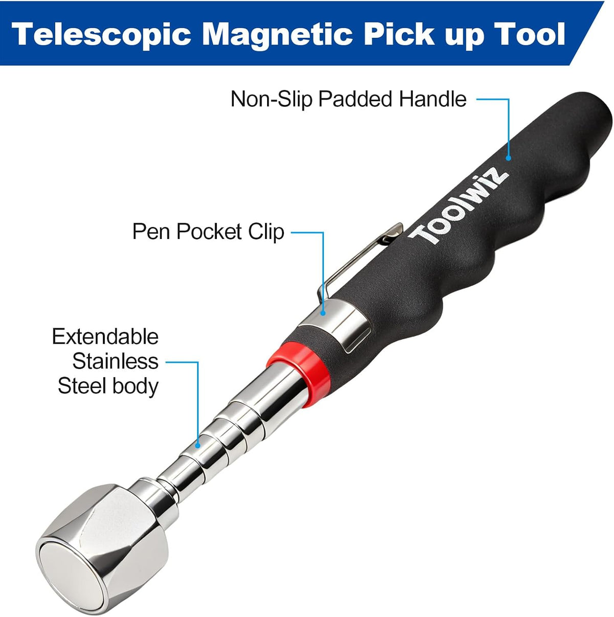 Toolwiz 17" Rolling Magnetic Sweeper 8.8lbs, with 16 lbs Telescopic Magnetic Pick Up Tools (all included)