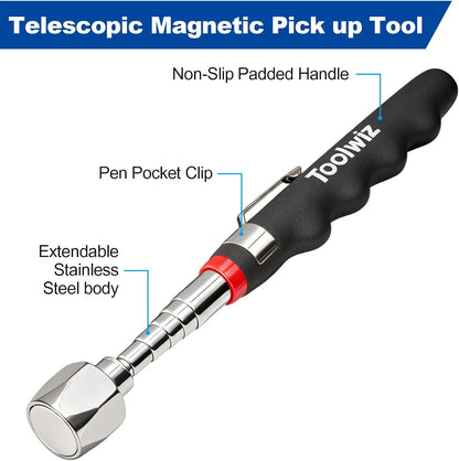 Toolwiz 17" Rolling Magnetic Sweeper 8.8lbs, with 16 lbs Telescopic Magnetic Pick Up Tools (all included)