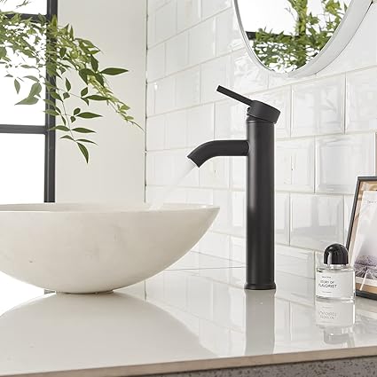 Black Bathroom Sink Faucet Single Handle High Barrel Sink Faucet One Hole Wash Basin Bathroom Faucet Brass High Matte Black Basin FaucetNICTIE