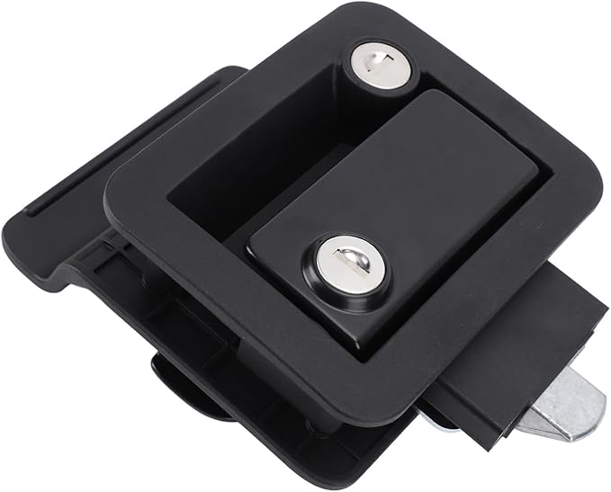 RV Door Lock, Enhanced Security for Motor Home Travel Trailer, Zinc Alloy with Switch, and Wearproof, Black Design, Dual Lock with Matching Keys, Dust Protection Foam, Screw