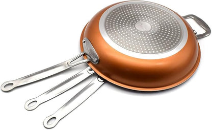 Toutrop Nonstick Copper Frying Pan, Chef Skillet with Ceramic Coating, Oven Dishwasher Safe, Induction Skillet for All Stoves, PFOA Free,Brass,12 inch