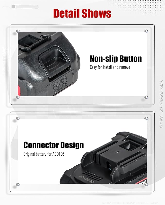 AVID POWER Rechargeable 20V lithium-ion battery MAX 1.5 Ah with real-time capacity indicator, only compatible with 20V cordless drill - ACD136