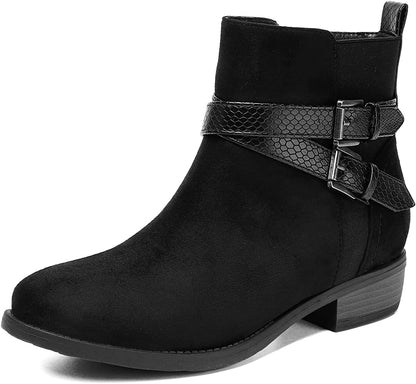Size 12, VJH confort Women's Ankle Boots,Round Toe Low Heel Comfort Elastic Booties with Side Zipper Buckle Strap .