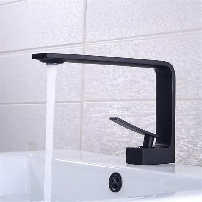 Bathroom Basin Faucet BlackWhite Solid Brass Faucet Tap Hot and Cold Faucet,PopUp with Overflow