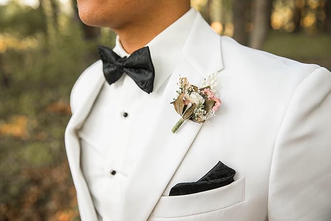 Alizeal Mens Classic Paisley Bow Tie, Hanky and Cufflinks Set