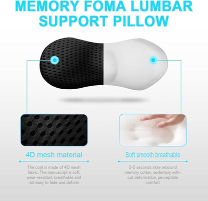 Lumbar Support Pillow for Office Chair, Memory Foam Lumbar Pillow for Lower Back Pain Relief (Oval Black)