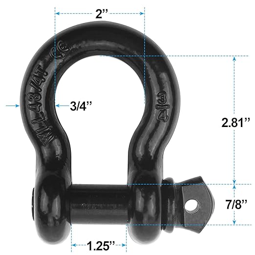 Shackles 3/4"(2 Pack) D-Ring Shackle Rugged 28.5 Ton (57,000 Lbs) Maximum Break Strength Heavy Duty Tow Shackles Perfect Shackle work with Tow Strap, Winch, Off-Road Jeep Truck Vehicle Recovery