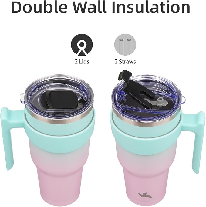 Konokyo 30 oz Tumbler with Handle and Straw, Insulated Travel Mug