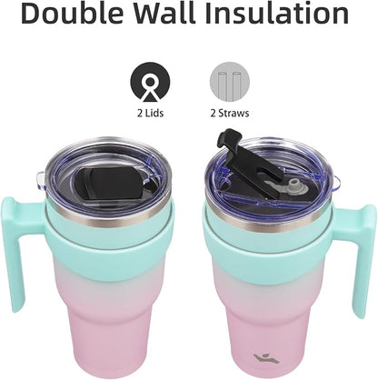 Konokyo 30 oz Tumbler with Handle and Straw, Insulated Travel Mug