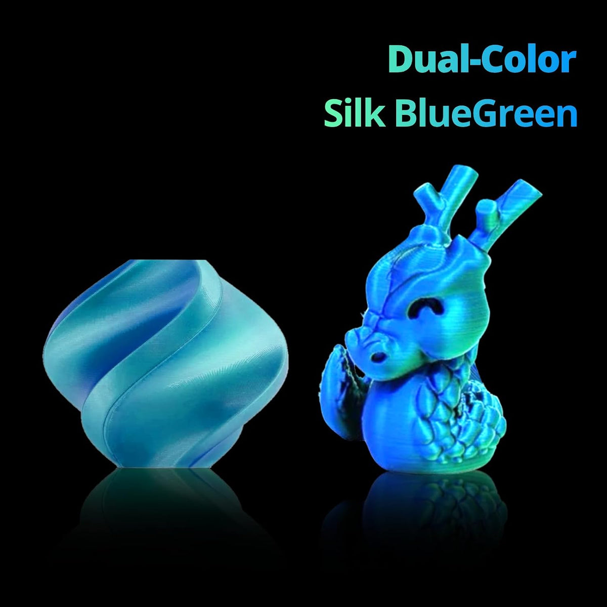 Silk Dual Color Pla Filament, Silk PLA 3D Printer Filament 1.75mm, Shiny Silk Texture, Dimensional Accuracy +/- 0.02mm, 1KG Spool (2.2 lbs), PLA Silk Dual Color (Blue Green)