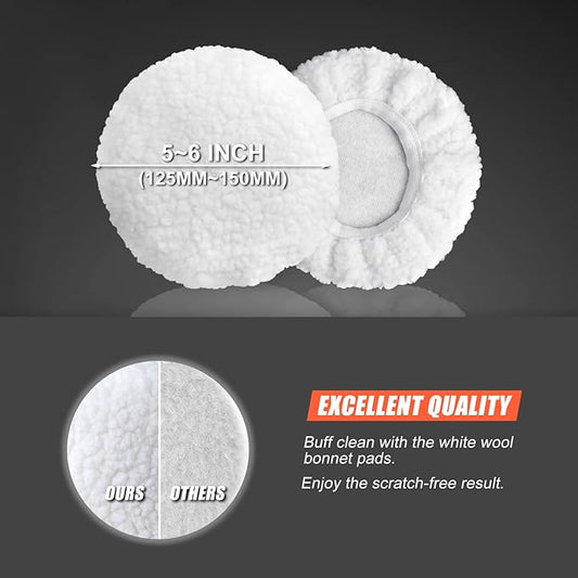 6 Inch Car Polishing  Buffing Sponge Pads Kit Wool Bonnet Pads for Household Electric Drill and Auto Polisher with 8mm M14 Drill Adapter for Washing Cleaning Waxing Dusting, 11PCS