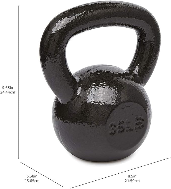 Basics Cast Iron Kettlebell for Strength Training, Textured Wide Handle, Dark Gray
