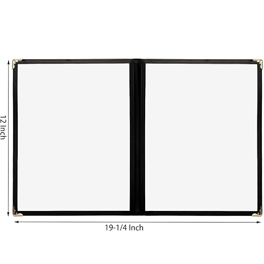 Nicunom 12 Pcak Restaurant Menu Covers, 8.5 X 11 Inch Menu Covers, 2 Page 4 View Transparent Menu Holders for Bar Cafe Restaurant, Double Stitched Edge