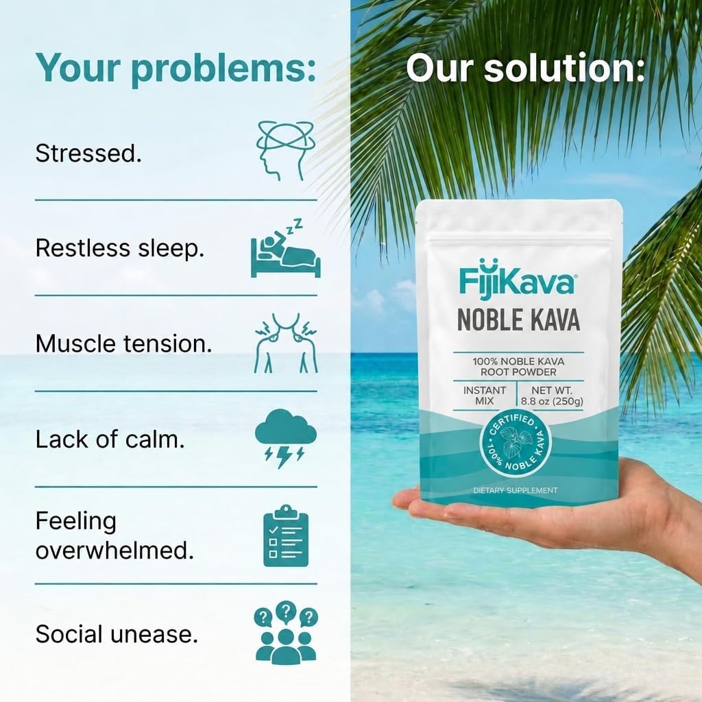 FijiKava Instant Kava Kava Powder 250g – Premium Kava Root Powder with High Kavalactone Content – Natural Relaxation Aid for Calmness, Stress Relief, and Sleep Support – Easy-to-Mix