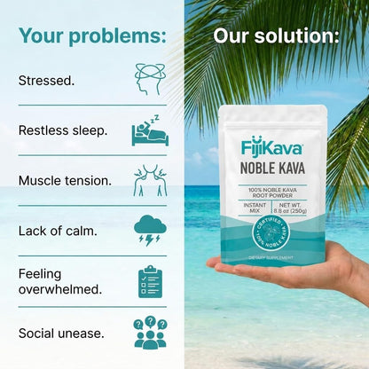 FijiKava Instant Kava Kava Powder 250g – Premium Kava Root Powder with High Kavalactone Content – Natural Relaxation Aid for Calmness, Stress Relief, and Sleep Support – Easy-to-Mix