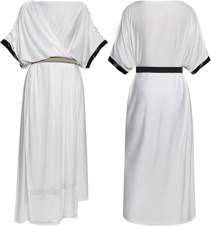 Men Ancient Greek Gods Toga Roman Senator Robe Caesar Costume with Belt Wristbands.
