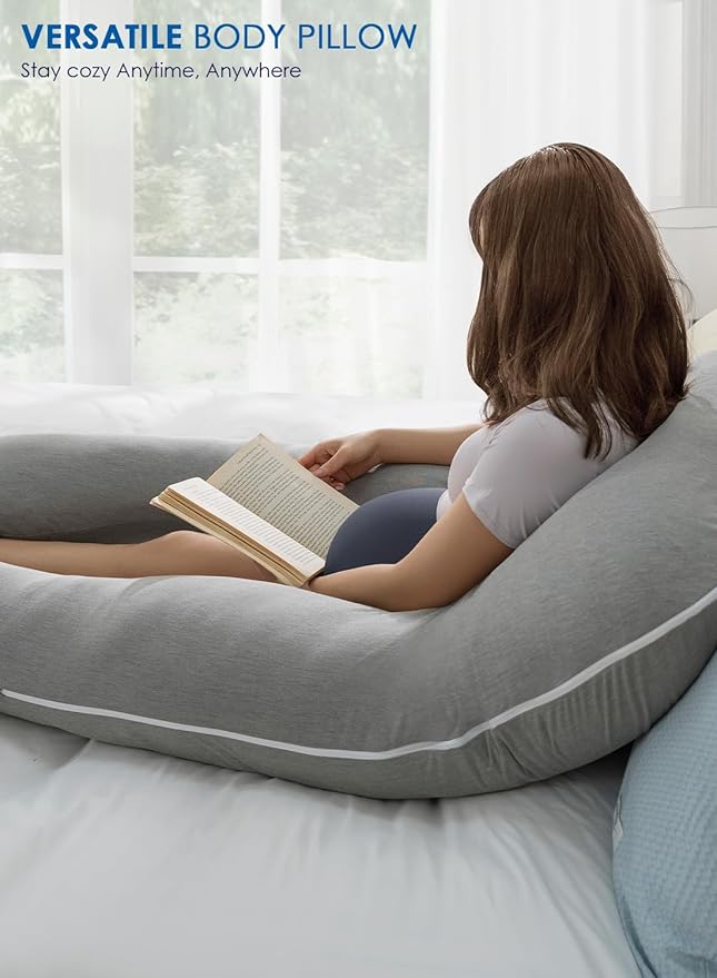 QUEEN ROSE U Shaped Pregnancy Pillow Grey and Extra Pillowcase Grey