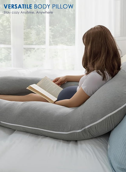 QUEEN ROSE U Shaped Pregnancy Pillow Grey and Extra Pillowcase Grey