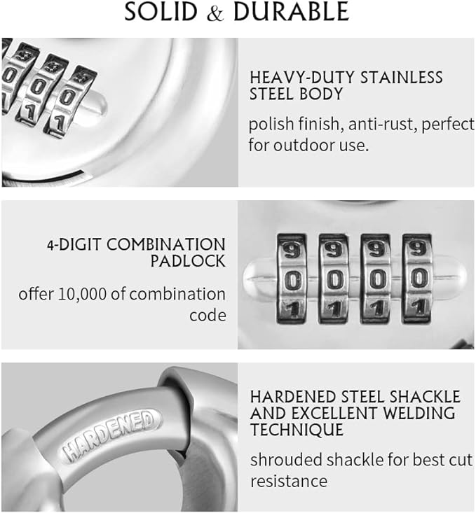 Combination Lock, CINCINNO Stainless Steel Discus Padlock Combination,Heavy Duty Disc Combo Lock for Storage Unit,Trailer,Garage,Shed (2 Pack)