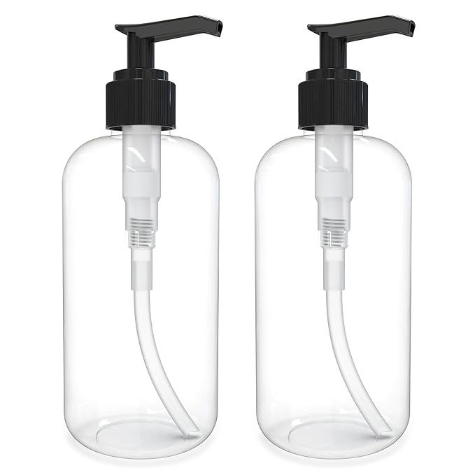 BRIGHTFROM Empty Lotion Pump Bottles 8 Oz, Refillable Plastic Containers, BPA-Free PETE1, Clear, Great for - Soap, Shampoo, Lotions, Liquid Body Soap, Creams and Massage Oil's (Pack of 2, Black)