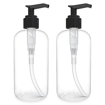 BRIGHTFROM Empty Lotion Pump Bottles 8 Oz, Refillable Plastic Containers, BPA-Free PETE1, Clear, Great for - Soap, Shampoo, Lotions, Liquid Body Soap, Creams and Massage Oil's (Pack of 2, Black)