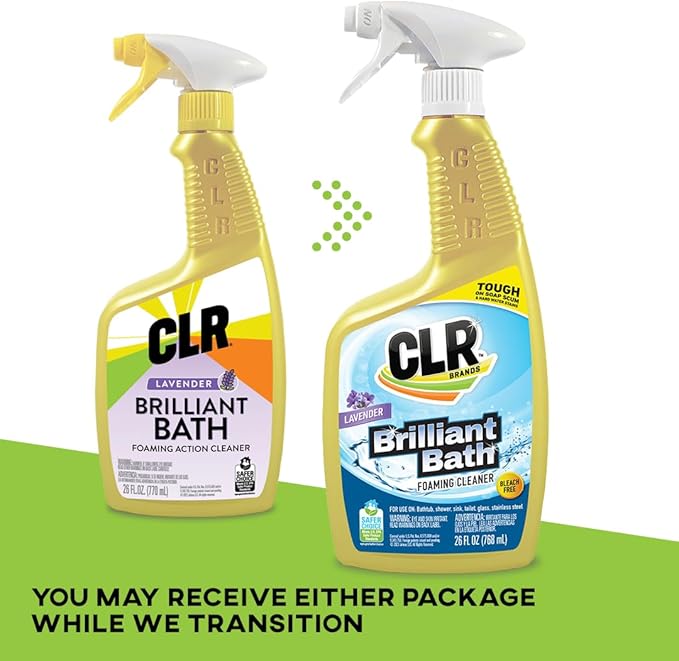 CLR Brilliant Bath Foaming Action Bathroom Cleaner Spray - For Use on Toilets, Baths, Showers, Sinks, Glass, Stainless Steel - Lavender Scent, 26 Ounce Bottle (Pack of 2)