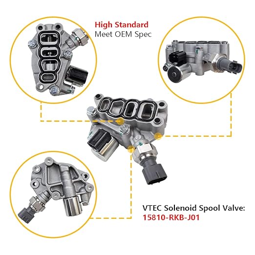15810-RKB-J01 Engine Variable Valve Timing (VVT) Solenoid, VTEC Solenoid Spool Valve, Transmission Clutch Dual Linear Shift Solenoid  Fit for Honda Accord Odyssey Pilot V6 3.0L 3.5L  OE 918-078