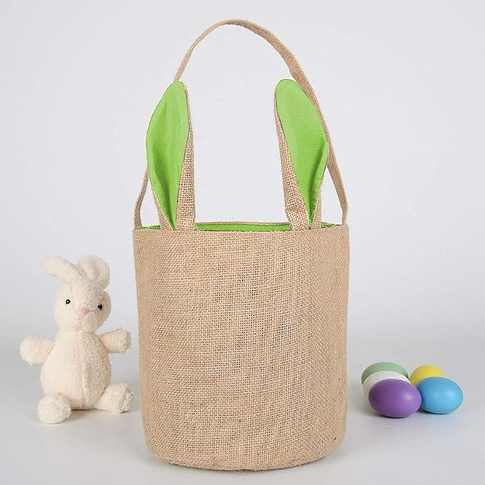 Egg Basket Holiday Rabbit Bunny Printed Canvas Gift Carry Eggs Candy Bag - HHmei Rabbit Bag, Rabbit, Rabbit Storage Bag (Green)