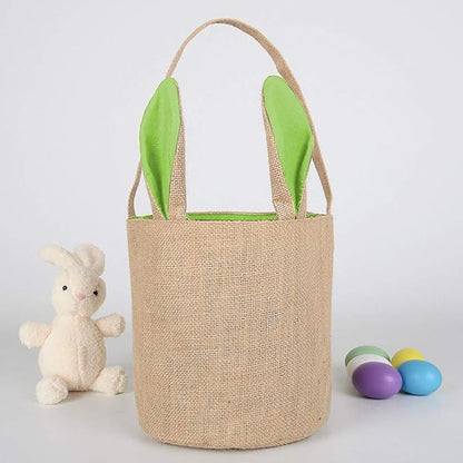 Egg Basket Holiday Rabbit Bunny Printed Canvas Gift Carry Eggs Candy Bag - HHmei Rabbit Bag, Rabbit, Rabbit Storage Bag (Green)