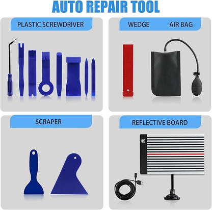 128PCS Dent Removal Kit,Paint-Safe Dent Removal Tools, DIY Dent Puller Set with Golden Lifter, T-Bar, Bridge Suction Cup Puller, Rubber Hammer  Glue Gun for Car Dent Removal