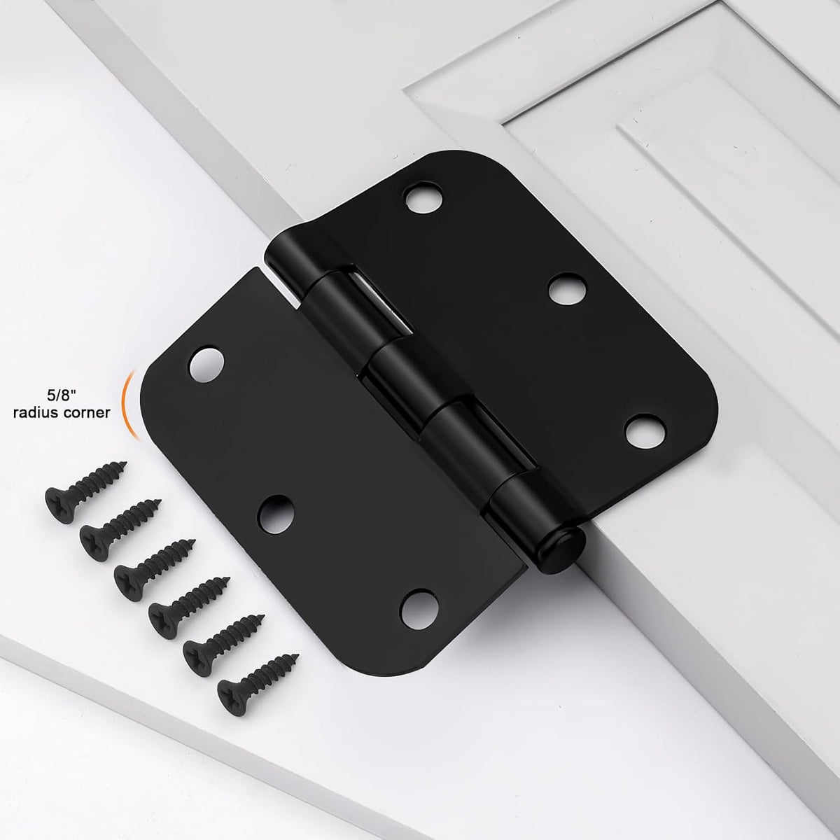 Probrico Interior Door Hinges Black, 3.5 X 3.5 Inch Door Hinges Rounded 5/8" Radius Corners, Black Hinges for Door Hardware, 12 Pack