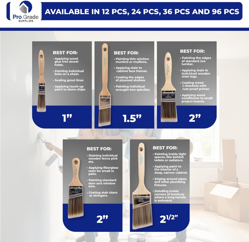 Pro Grade Paint Brush Set, 5 Piece, Interior & Exterior