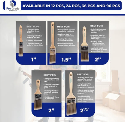 Pro Grade Paint Brush Set, 5 Piece, Interior & Exterior