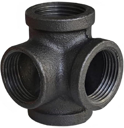 Baby Flower 4 Way Stereo Cross Malleable Iron Pipe Fitting Cast Iron Connector Threaded Pipe Retro Style DIY Table, Chair, Shelf Casting Galvanized Black Trim (1 in)