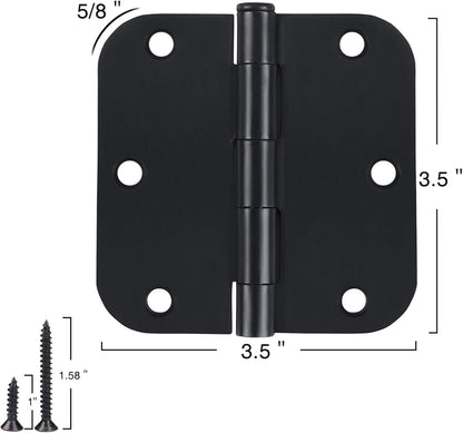 TDCHinges Matte Black 30 Pack 3.5" Door Hinges with 5/8" Radius Corner and Removable Pin