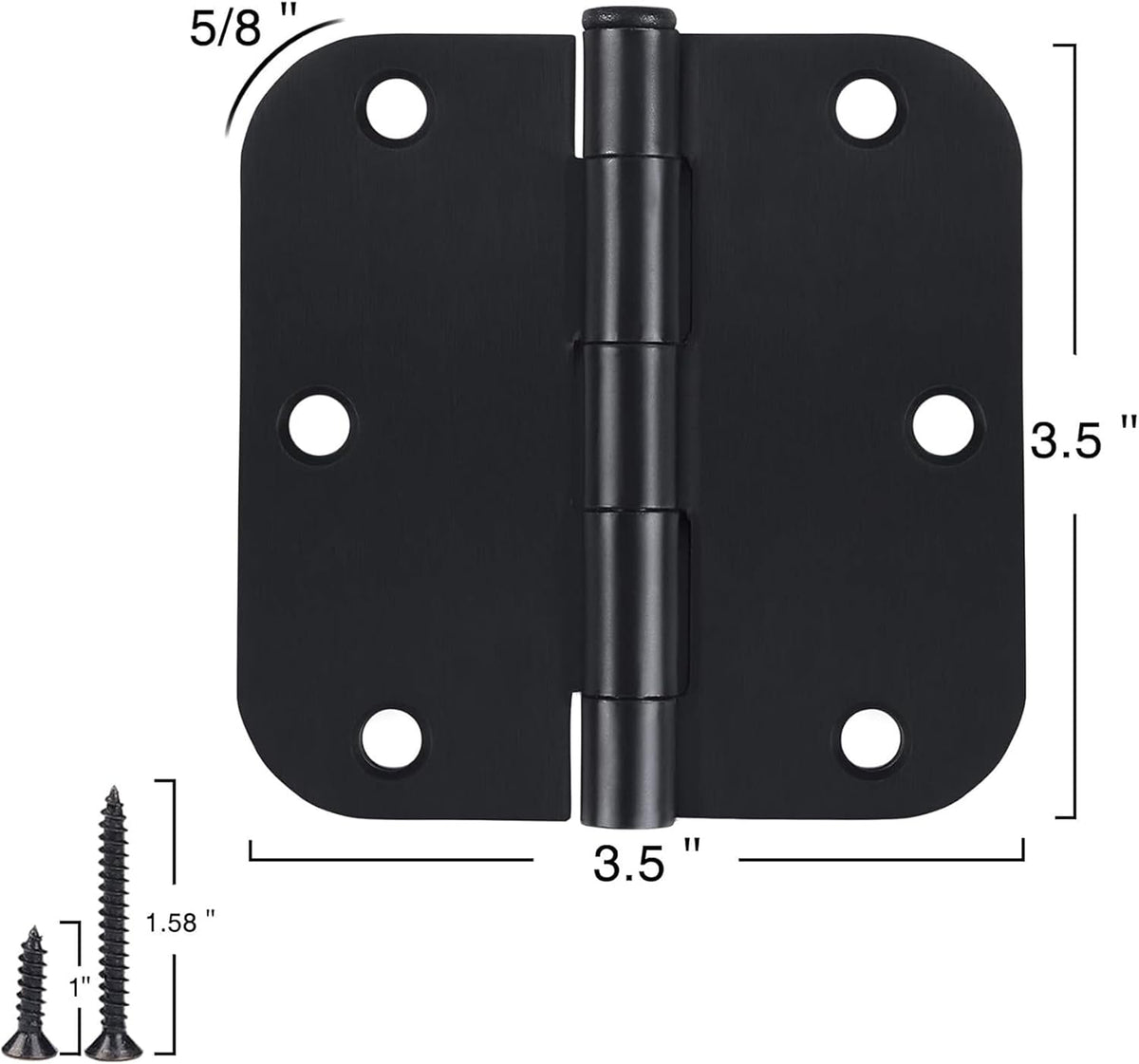 Interior Matte Black Hardware Door Hinges 3.5 Inch 30 Pack 3 1/2" Rounded 5/8" Radius Left Right Hinge for Penthouse Studio Dorm Hut Apartment Home Metal Decor Bisagras para Puertas De Madera 3 ½"