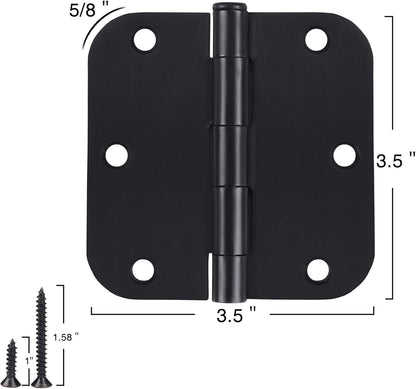 Interior Matte Black Hardware Door Hinges 3.5 Inch 30 Pack 3 1/2" Rounded 5/8" Radius Left Right Hinge for Penthouse Studio Dorm Hut Apartment Home Metal Decor Bisagras para Puertas De Madera 3 ½"