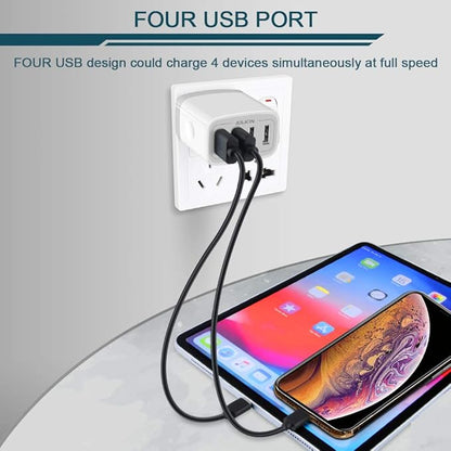 USB Charger Cube, Wall Charger Plug, AILKIN 4.8A 4-Muti Port USB Adapter Power Plug Charging Station Box Base Replacement for iPhone 15 14 13 12 11 Pro MaxX8, iPad, Samsung Phones USB Charging Block