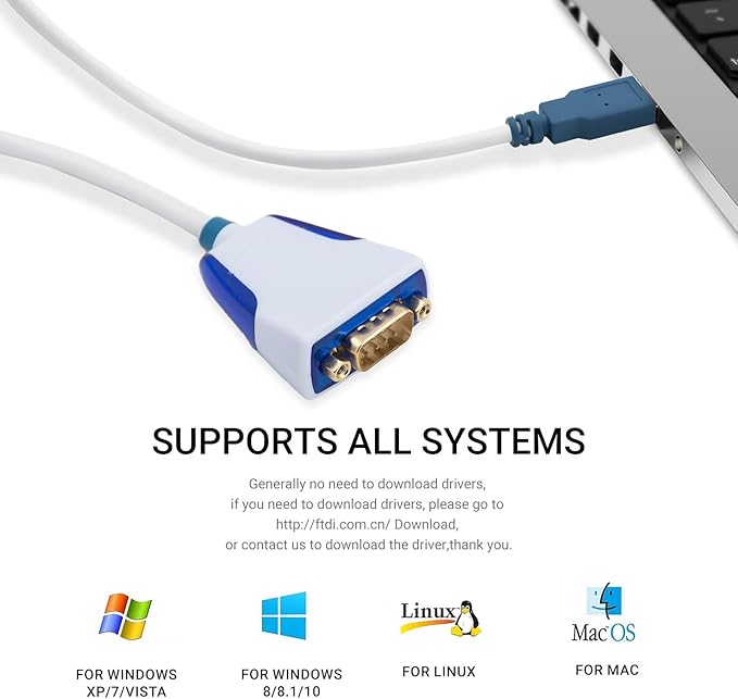 USB to DB9 Male RS232 Cable Us232R 1M Converter Cable with Chip FT232RQ Supports All Computer Systems, Up to 1M Transmission Rate, No Need Drivers