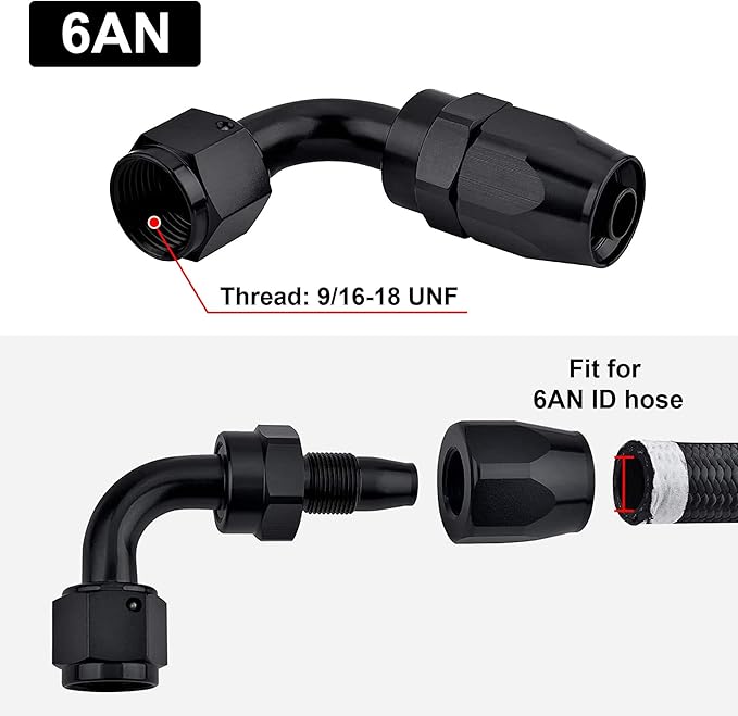 EVIL ENERGY 6AN Hose End Fitting 90 Degree Swivel for CPE Braided Hose Black