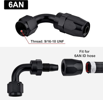 EVIL ENERGY 6AN Hose End Fitting 90 Degree Swivel for CPE Braided Hose Black