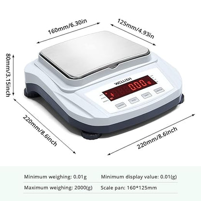Lab Scale 2000g/0.01g High Precision Digital Scale Analytical Balance Electronic Scale for Kitchen Lab Weighing